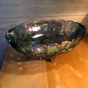 🍭Vintage carnival glass bowl Grapes&Leaves design